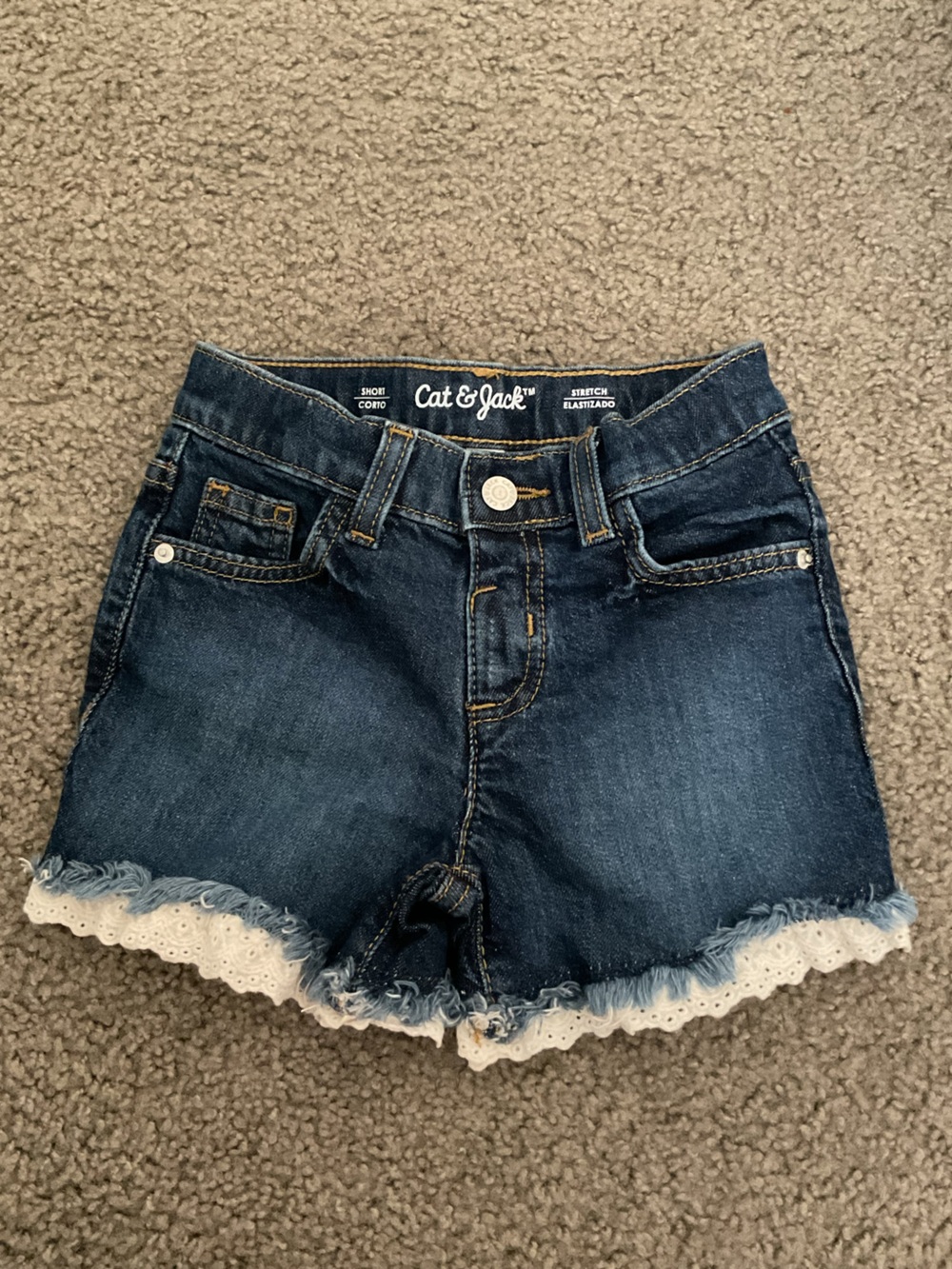 Cat & Jack Dark Blue Denim Shorts with White Lace Trim